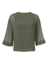 Heine Bluzka w kolorze khaki rozmiar: 40/42. Brązowe bluzki damskie Heine, bez wzorów, bez kołnierzyka, bez ramiączek. Za 92.21 zł.