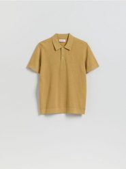 Sweter polo z bawełną - musztardowy. Swetry męskie Reserved, l, bez wzorów, z bawełny, bez kołnierzyka. Za 119.99 zł.