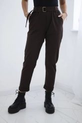 Spodnie punto z paskiem brązowe. Brązowe spodnie materiałowe damskie KESI, bez wzorów, z bawełny, eleganckie, plus size. Za 184.01 zł.