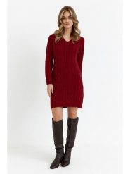 Made of emotion Sukienka dzianinowa w kolorze bordowym rozmiar: L/XL. Czerwone sukienki damskie Made Of Emotion, na co dzień, l, bez wzorów, z dzianiny, bez kołnierzyka, bez ramiączek, midi, proste. Za 148.61 zł.