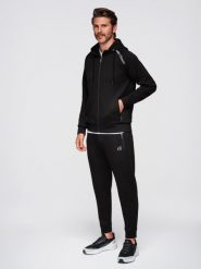 Komplet dresowy męski set bluza rozpinana z kapturem + spodnie dresowe joggery - czarny V1 - Rozmiar: L. Czarne bluzy z kapturem męskie Ombre Clothing, l, z dresówki. Za 409.99 zł.