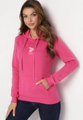 Różowa Ocieplona Bluza Kangurka z Kapturem i Pluszową Naszywką Dysineia. Czerwone bluzy z kapturem damskie Born2be, l, z polaru. Za 84.99 zł.