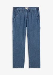 Lekkie jeansy carpenter o kroju relaxed fit z wygodnym pasem i prostą nogawką. Niebieskie jeansy męskie bonprix. Za 49.99 zł.