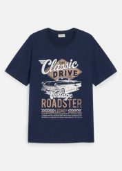 T-shirt z czystej bawełny organicznej. Niebieskie t-shirty męskie bonprix, m, bez wzorów, z bawełny, bez kołnierzyka. Za 59.99 zł.
