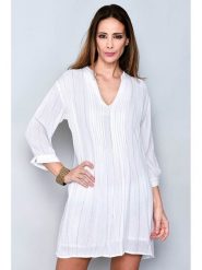 H.H.G. Sukienka w kolorze białym ze wzorem rozmiar: L. Białe sukienki damskie H.H.G., na co dzień, l, bez wzorów, z wiskozy, bez kołnierzyka, bez ramiączek, midi, proste. Za 43.88 zł.