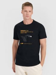 4F T-shirt regular z nadrukiem męski - czarny M. Czarne t-shirty męskie 4f, m, bez wzorów, z bawełny, bez kołnierzyka. Za 69.99 zł.
