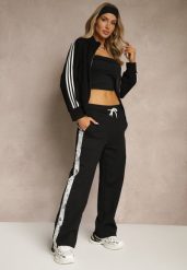 Czarne Spodnie Dresowe z Bawełną High Waist i Koronkowymi Lampasami Eviariel. Czarne spodnie dresowe damskie Renee, l, bez wzorów, z bawełny. Za 69.99 zł.