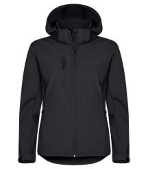 Clique Damska Softshell z Kapturem – 3-warstwowa, poliester z recyklingu – Black. Czarne kurtki softshell damskie CLIQUE, xs, bez wzorów, z poliesteru, z kapturem. Za 304.34 zł.