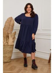 Plus Size Company Sukienka "Arnis" w kolorze granatowym rozmiar: 38. Niebieskie sukienki damskie Plus Size Company, plus size, bez wzorów, klasyczne, bez kołnierzyka, plus size, bez ramiączek, midi. Za 61.31 zł.