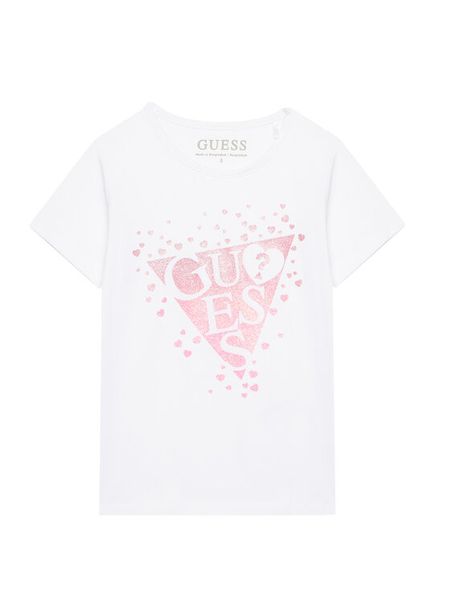 Guess T-Shirt K6RI00 K6YW4 Biały Regular Fit. Białe koszulki dziewczęce Guess, m, z aplikacjami, z bawełny, bez ramiączek. Za 69.99 zł.