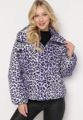 Fioletowa Pikowana Kurtka w Panterkę z Wysokim Kołnierzem Baililla. Fioletowe kurtki damskie Born2be, l, bez wzorów, bez kaptura. Za 179.99 zł.