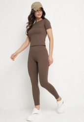 Brązowy Komplet Sportowy Legginsy i Dopasowany T-shirt Silendria. Brązowe legginsy damskie Born2be, l, bez wzorów. Za 119.99 zł.
