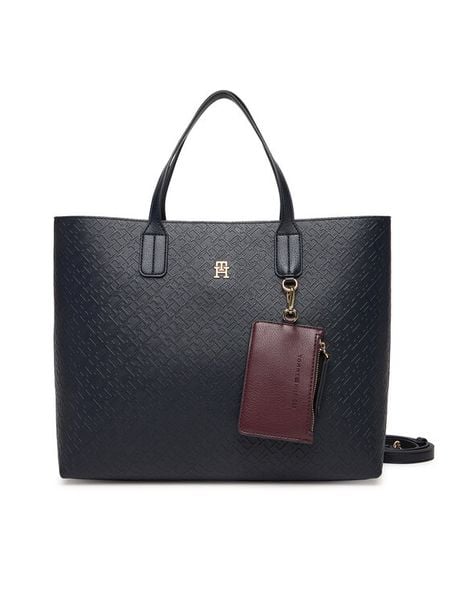 Tommy Hilfiger Torebka Th Icon Satchel Mono AW0AW18123 Granatowy. Niebieskie torebki klasyczne damskie Tommy Hilfiger, bez wzorów, ze skóry, bez dodatków. Za 669.99 zł.