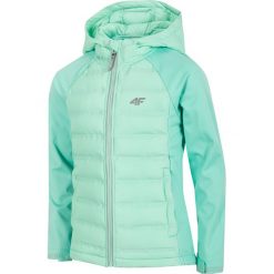 Softshell dziewczęcy (122-164) JSFD400 - mięta. Brązowe kurtki softshell damskie 4F JUNIOR, bez wzorów, z materiału, bez kaptura. W wyprzedaży za 99.99 zł.