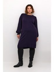 KAFFE curve Sukienka dzianinowa w kolorze ciemnofioletowym rozmiar: XL. Różowe sukienki damskie KAFFE curve, na co dzień, xl, bez wzorów, z dzianiny, bez kołnierzyka, bez ramiączek, midi, proste. Za 134.85 zł.