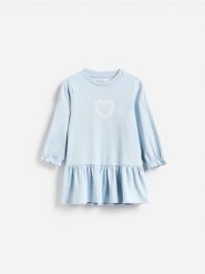 Sukienka z baskinką - jasnoniebieski. Niebieskie sukienki dziewczęce Reserved, bez wzorów, z bawełny, bez ramiączek. Za 49.99 zł.