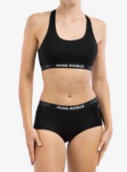 Biustonosz sportowy Mons Royale Sierra Sports Bra. Czarne biustonosze sportowe damskie Mons Royale, bez wzorów, z elastanu. Za 203.49 zł.