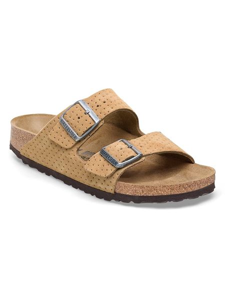 Birkenstock Skórzane klapki "Arizona" w kolorze beżowym rozmiar: 36. Brązowe klapki damskie Birkenstock, bez wzorów, ze skóry, bez obcasa. Za 232.23 zł.