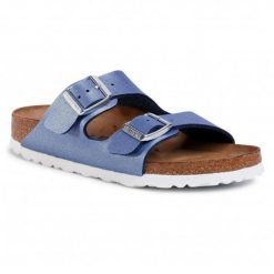 Klapki damskie Birkenstock Arizona BS regular. Niebieskie klapki damskie Birkenstock, bez wzorów, z materiału, bez obcasa. Za 287.00 zł.