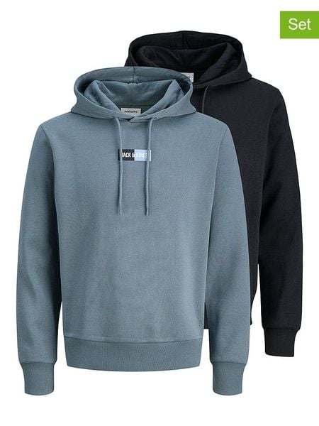 Jack & Jones Bluza (2 szt.) w kolorze niebieskim i czarnym rozmiar: L. Czarne bluzy z kapturem męskie Jack & Jones, l, z bawełny. Za 214.19 zł.