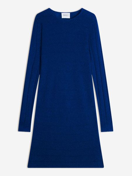 Perfect Cashmere Kaszmirowa sukienka "Lola" w kolorze granatowym rozmiar: M. Niebieskie sukienki damskie Perfect Cashmere, na co dzień, m, bez wzorów, z kaszmiru, bez kołnierzyka, bez ramiączek, midi, proste. Za 434.99 zł.