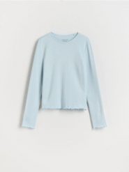 Prążkowana koszulka - jasnoniebieski. Niebieskie koszulki dziewczęce Reserved, bez wzorów, z bawełny, bez ramiączek. W wyprzedaży za 15.99 zł.