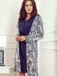 Sweter Kardigan Model 218-3 Blue Liście - Numoco. Niebieskie kardigany damskie Numoco, l, bez wzorów, z wiskozy. Za 245.08 zł.