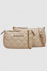 VALENTINO Podwójna beżowa torebka Ocarina Crossbody. Brązowe torebki klasyczne damskie Valentino by Mario Valentino, bez wzorów, małe, bez dodatków. W wyprzedaży za 399.99 zł.