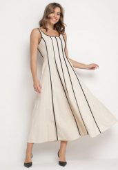 Jasnobeżowa Rozkloszowana Sukienka z Wiskozą w Pionowe Paski Gonavirae. Brązowe sukienki damskie Born2be, na imprezę, na lato, m, bez wzorów, z bawełny, eleganckie, bez kołnierzyka, bez ramiączek, maxi, kopertowe. W wyprzedaży za 143.99 zł.