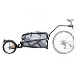 Jednokolowa przyczepka rowerowa z torba i amortyzatorem. Czarne torebki dziecięce STORAG. Za 850.00 zł.