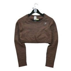 Second life - Koszulka fitnessowa dla kobiet w kolorze brązowym - Jak nowy. Brązowe t-shirty damskie Gymshark, bez wzorów, bez kołnierzyka. Za 122.63 zł.