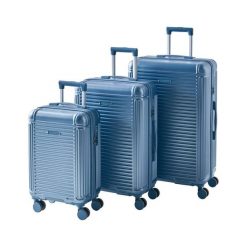 Zestaw 3 walizek MYNTIS Niebieski. Niebieskie walizki BLmeble, bez wzorów, z materiału. W wyprzedaży za 528.00 zł.