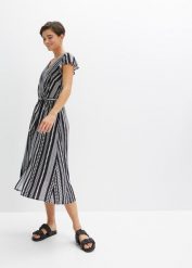 Sukienka midi ze zrównoważonej wiskozy. Czarne sukienki damskie bonprix, bez wzorów, z wiskozy, bez kołnierzyka, bez ramiączek, midi. Za 134.99 zł.