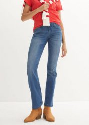 Jeansy o kroju bootcut, mid waist, ze stretchem. Niebieskie jeansy damskie bonprix. Za 124.99 zł.