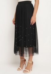 Czarna Plisowana Tiulowa Spódnica z Gumką w Pasie Ozdobiona Cyrkoniami Missalba. Czarne spódniczki damskie Born2be, l, bez wzorów, z jeansu, eleganckie, midi, dopasowane. Za 49.99 zł.