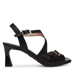 Sandały Hispanitas. Czarne sandały damskie Hispanitas, bez wzorów, bez obcasa, na słupku. Za 619.99 zł.