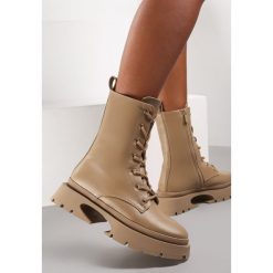 Ciemnobeżowe Botki Workery na Grubej Podeszwie Palua. Brązowe botki damskie Renee, za kostkę, bez obcasa, na płaskiej podeszwie, bez zapięcia. Za 69.99 zł.