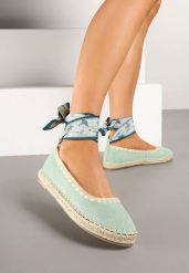 Jasnozielone Espadryle z Plecioną Podeszwą i Wiązaniem Wokół Kostki Cyntavia. Zielone espadryle damskie Born2be, bez wzorów, bez obcasa. Za 89.99 zł.