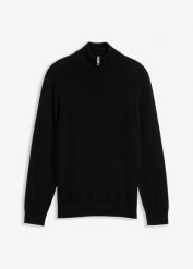 Elegancki sweter ze stójką z bawełny. Czarne swetry męskie bonprix, m, bez wzorów, z bawełny, bez kołnierzyka. Za 109.99 zł.