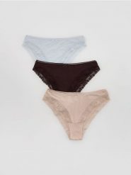 Majtki figi z koronką 3 pack - beżowy. Brązowe figi damskie Reserved, l, bez wzorów, z koronki. Za 59.99 zł.