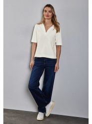 Street One Koszulka polo w kolorze białym rozmiar: 40. Białe bluzki damskie Street One, bez wzorów, street, bez kołnierzyka, bez ramiączek. Za 151.95 zł.