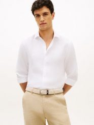 Tommy Hilfiger Tailored koszula lniana Mężczyźni Slim Fit len biały, M. Białe koszule męskie Tommy Hilfiger Tailored, m, bez wzorów, ze lnu, bez kołnierzyka, bez ramiączek. Za 479.95 zł.