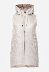 Jasnoszara Kamizelka z Nieodpinanym Kapturem i Geometrycznym Pikowaniem Kalousa. Szare kamizelki damskie Born2be, l, z dresówki. Za 139.99 zł.