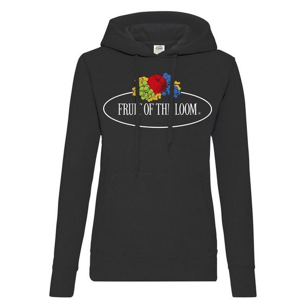 Damska Bluza Z Kapturem Z Nadrukiem Logo W Stylu Vintage. Czarne bluzy z kapturem damskie Fruit of the Loom, xl. Za 101.99 zł.