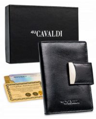 Portfel skórzany 4U Cavaldi RD-04-GCL czarny. Czarne portfele damskie 4U Cavaldi, bez wzorów, ze skóry. Za 69.99 zł.