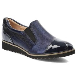 Granatowe Półbuty Gamis Eleganckie Buty Damskie. Niebieskie półbuty damskie GAMIS, z aplikacjami, ze skóry, eleganckie, bez obcasa. Za 269.00 zł.