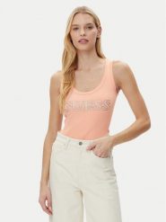Guess Top W5GP29 KA0H1 Beżowy Regular Fit. Brązowe topy damskie Guess, xs, z aplikacjami, z bawełny, bez ramiączek. Za 109.99 zł.