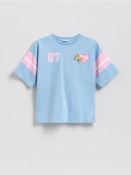 T-shirt Atomówki - jasnoniebieski. Niebieskie koszulki dziewczęce Reserved, bez wzorów, z bawełny, bez ramiączek. Za 45.99 zł.