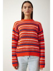 Happiness Istanbul Sweter w kolorze granatowo-kremowo-pomarańczowym rozmiar: onesize. Białe swetry klasyczne damskie Happiness Istanbul, ze splotem, bez kołnierzyka. Za 69.75 zł.