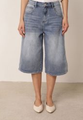 Niebieskie Jeansowe Szorty Casual o Kroju Typu Bermudy z Bawełną Pheradia. Niebieskie szorty damskie Born2be, bez wzorów, z bawełny, casualowe. Za 119.99 zł.